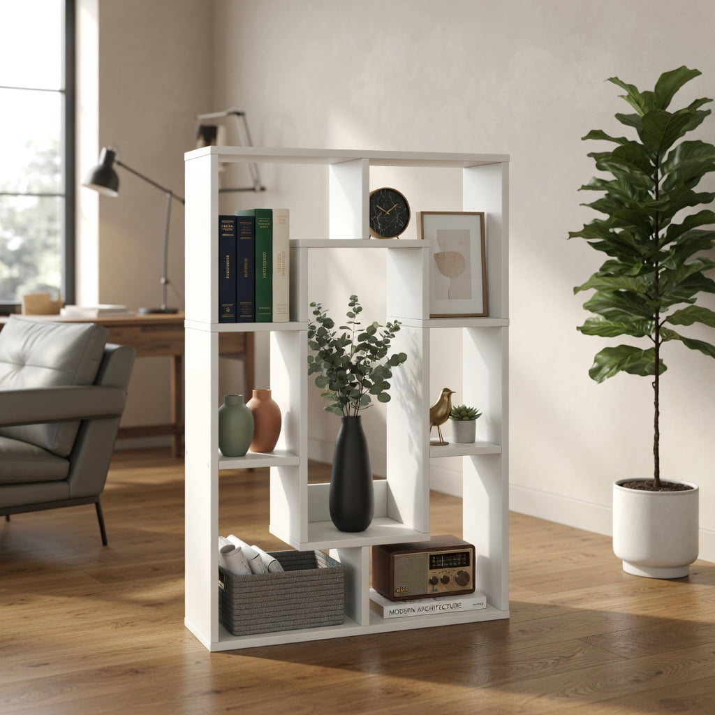 Spaco 7-Cube Geometric Bookshelf Modern Decorative Open Bookcase-White, Tall Bookshelf, Shelves for Living Room, Home Office, Bedroom, Balcony