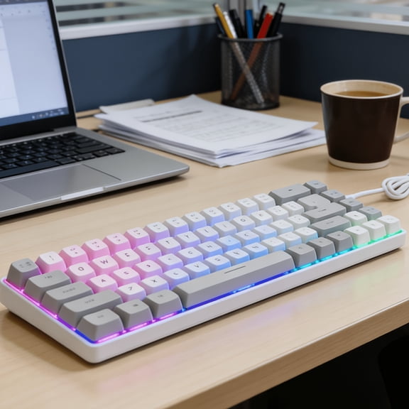 Hot Selling, 68 Key RGB Luminous Wired Gaming Keyboard]Mechanical Feel Keyboard for Gaming And Office, Film Switch Keycap Design, Wired Tpckey And Wire Separation Design.(K701)