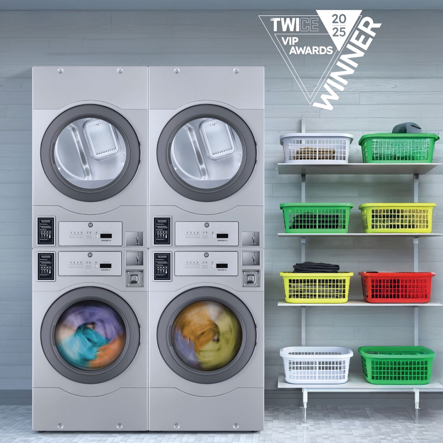 Crossover 2.0 Coin-Operated Electric Dryer, Stacked Units, EDRYERSTACK