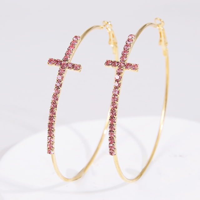 Joyería Pendiente de cruz dorada con diamantes, sencillo, personalidad exagerada, pendientes circulares, pendientes femeninos, uso versátil, estilo minimalista