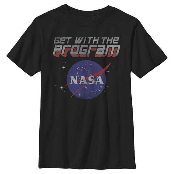 Boy's NASA Get With The Program Logo  Graphic Tee Black X Large