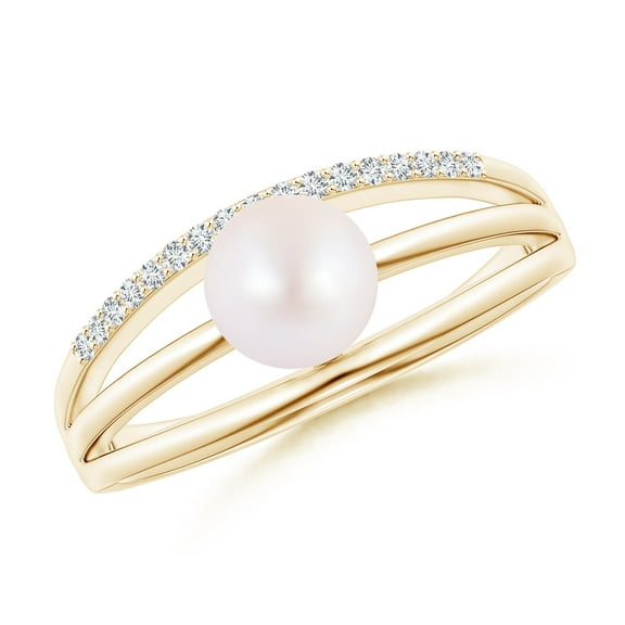 ANGARA Japanese Akoya Cultured Pearl Triple Split Shank Ring in 14K Yellow Gold for Women | June Birthstone, Birthday, Anniversary, Jewelry Gift for Women | Pearl Ring
