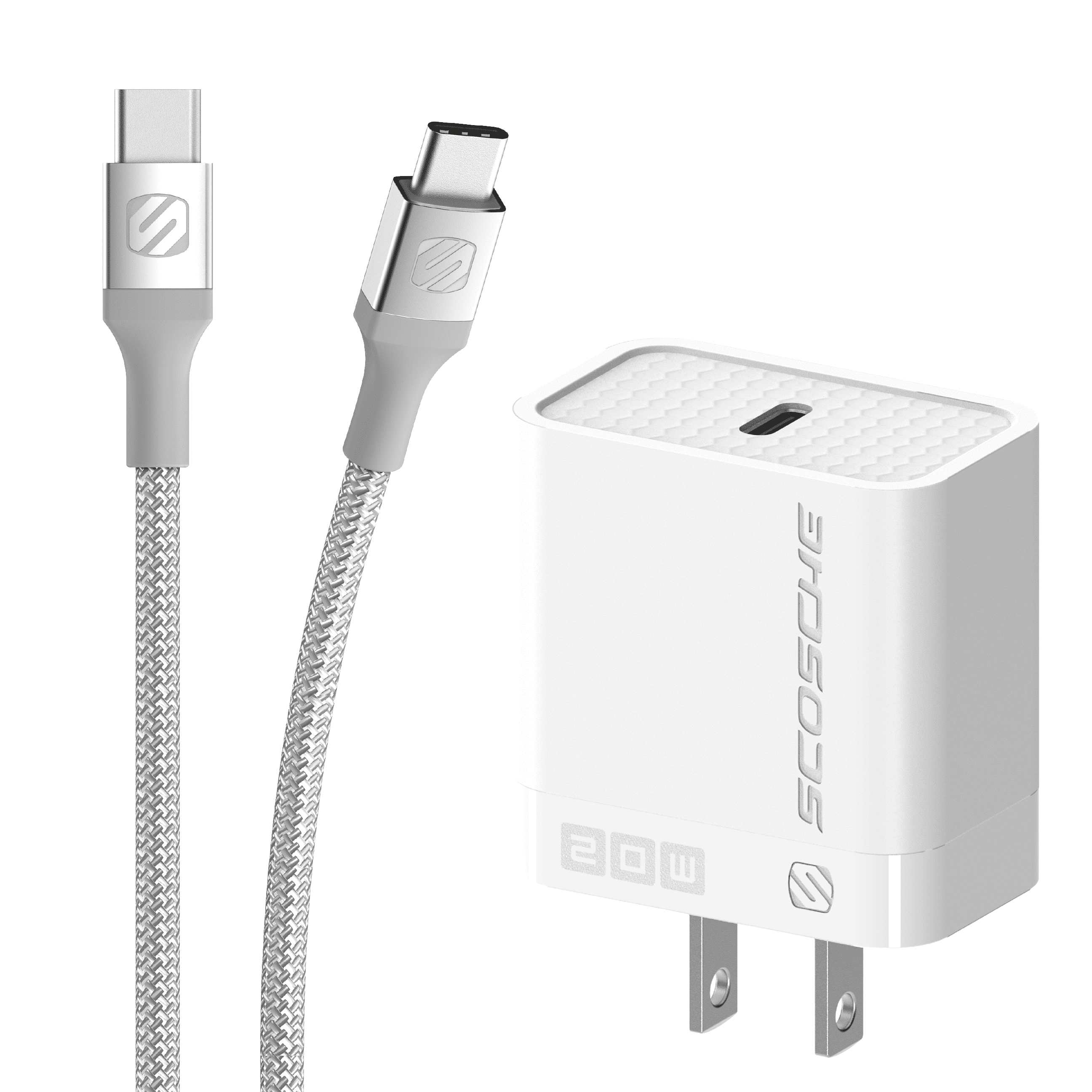 Scosche SH20CC6WT-SP 2 in 1 PowerVolt 20W USB-C Wall Adapter & Strikeline 6 ft Charge & Sync Cable