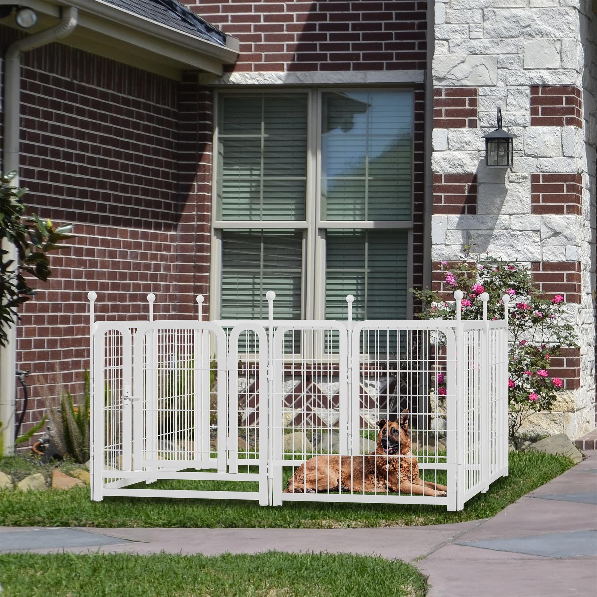 Pefilos Outdoor Dog Playpen 24" 8 Panels Indoor Dog Fence Metal Dog Pen Heavy Duty Pet Puppy Exercise Pen for RV Camping Garden Yard, White