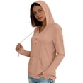 thumbnail image 4 of Womens Long Sleeve V Neck Henley Shirts Hooded Pullover with Thumb Holes, Summer Casual Athletic Running Hiking Tops Quick Dry Workout Clothes with Kangaroo Pocket, 4 of 7