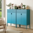 thumbnail image 6 of Elegant Metal Storage Cabinet with Legs, 2 Door Metal Locker Style Accent Storage Cabinet with 2 Adjustable Shelves for Home,Office,Entryway,Blue, 6 of 7