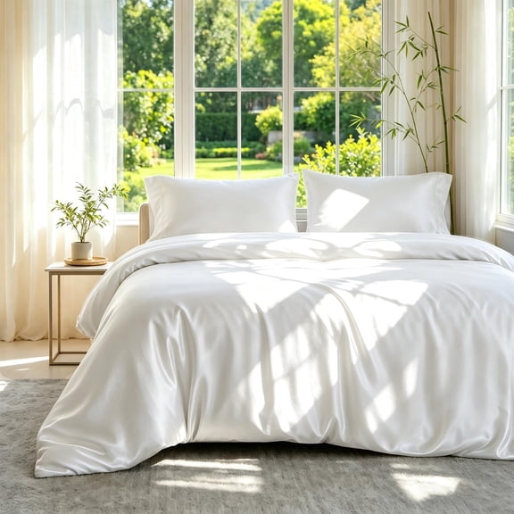 Vikase Queen Duvet Cover Set 3 Pieces, 100% Organic Viscose derived from Bamboo, Luxuriously Soft & Cooling, 1 Duvet Cover and 2 Pillowcases, 90" x 90"(Queen, White)