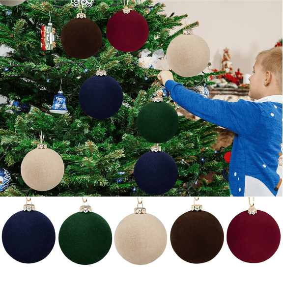 Twfbrm Christmas Tree Ornaments Velvet Balls - Pack of 12pcs Shatterproof Xmas Bulbs Christmas Decorations Set For Holiday Wedding Halloween Decorations - 60mm 2.36 inch - Red