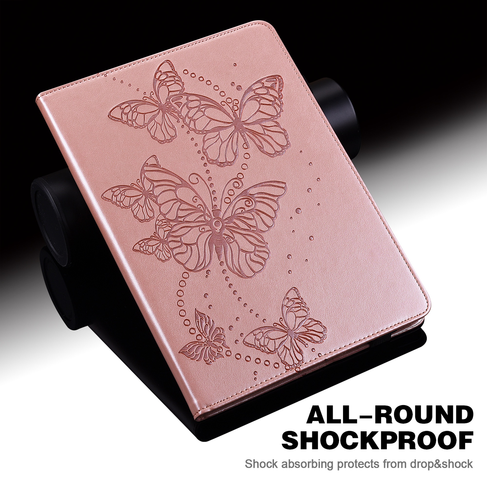 Allytech iPad 10th Gen Case, iPad 10.9" 2022 Case, PU Leather Butterfly Embossed Shockproof Auto Sleep Wake Pencil Holder Kickstand Elastic Band Protective Case Cover for Apple iPad 10th Gen 10.9"