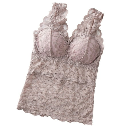 

Women s Lace Camisole Bra Lingerie Sports Bras Knitted Pattern Stretch Removable XL Bean Paste