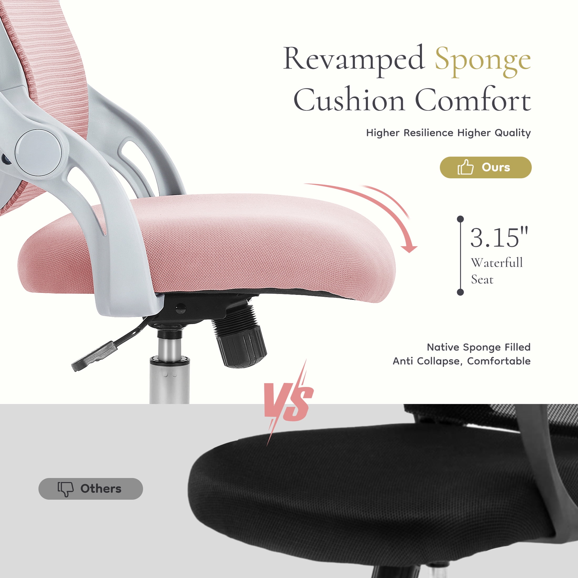 CONCETTA Ergonomic Mesh Office Desk Chair, Adjustable and Flip-up Armrest for Adults, Pink