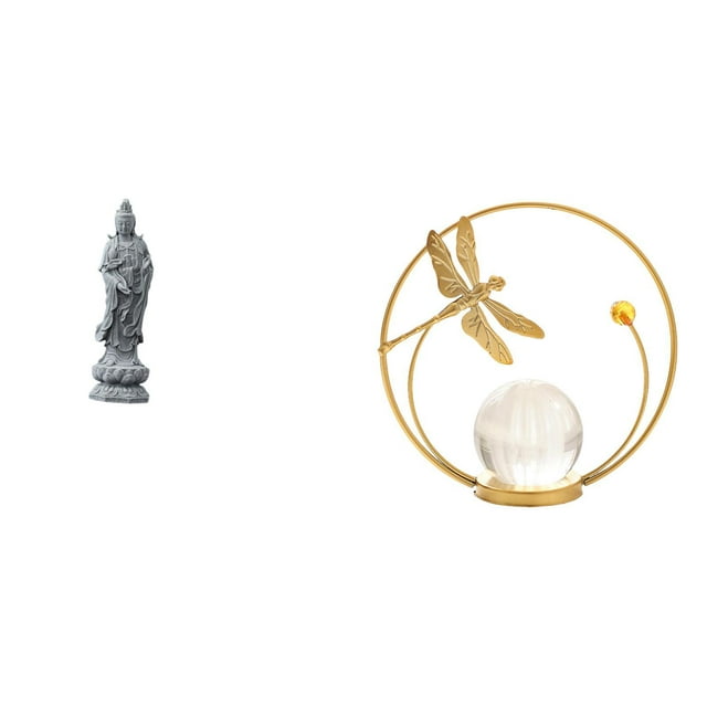 Figura De Bola De Cristal De Guan Yin, Escultura De Buda Femenina, Adorno De Metal Para Estantería, Armario, Escritorio, Pasillo, Chimenea, Dormitorio, Sala De Estar, Oficina.