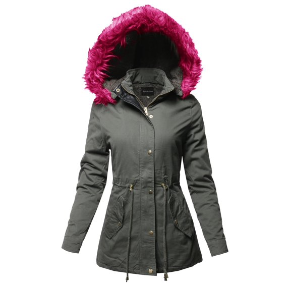 FashionOutfit Women's Hooded Warm Long Coats Faux Fur Fleece Lined Parka Outdoor Jackets