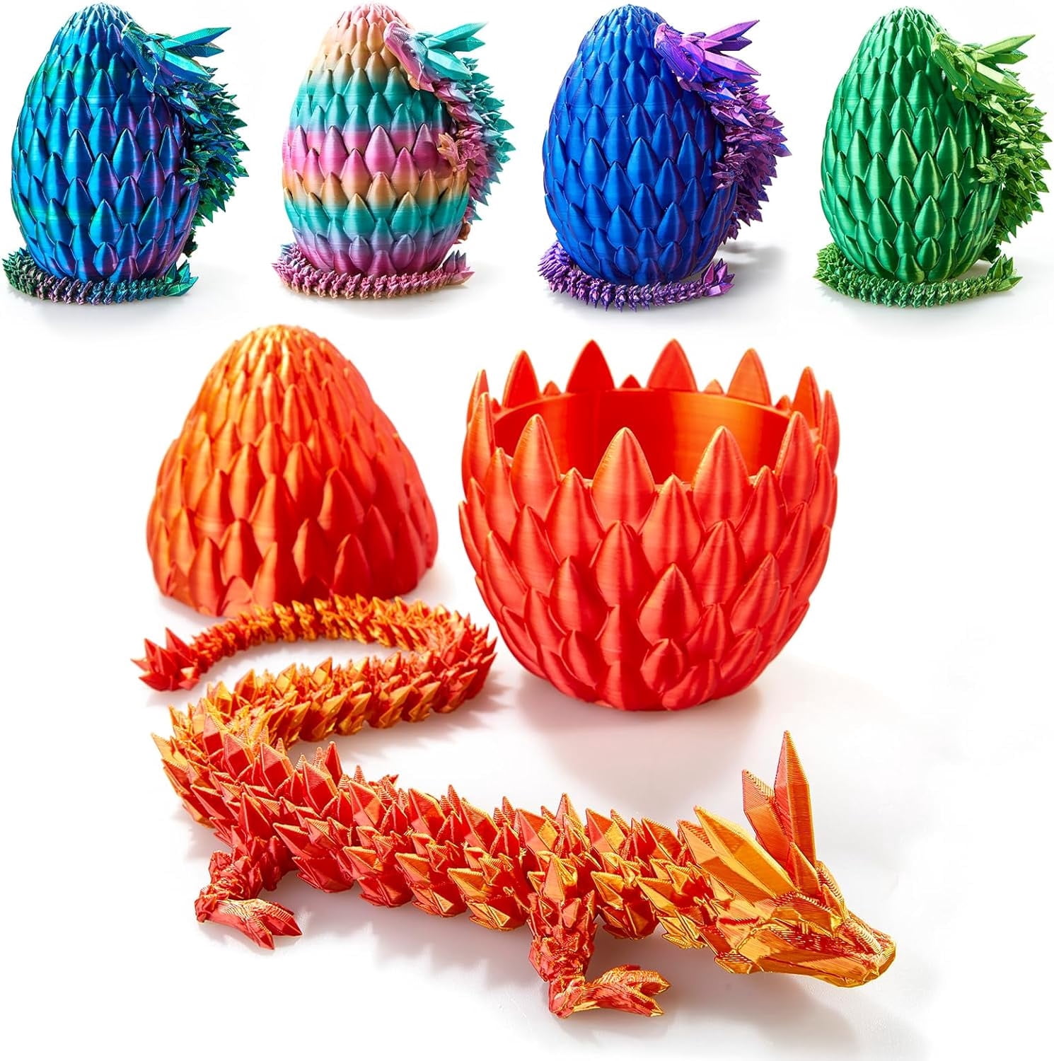 MUNSKT – Lot De 2 œufs De Dragon Imprimés En 3D – Dragon Articulé 22 Cm, œuf 8,5 Cm – PLA Biodégradable, Décor Violet/noir