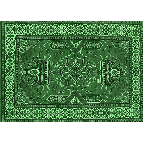 Ahgly Company Indoor Rectangle Geometric Emerald Green Traditional Area Rugs, 8' x 10'