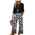 thumbnail image 4 of Outfits for Women 2 Piece Sets 3/4 Length Sleeve Tops and Wide Leg Pants Lounge Sets Airport Beach Vacation Clothes, 4 of 6