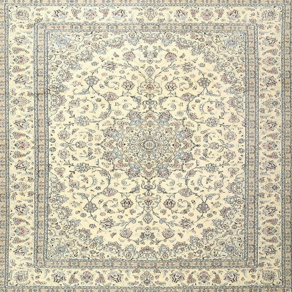 Ahgly Company Indoor Square Traditional Vanilla Gold Medallion Area Rugs, 5' Square