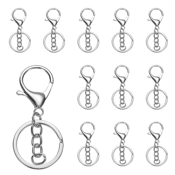Uxcell Lobster Claw Clasp Hook Keychain with Flat Split Keychain Ring and Chain, White k, 12 Pcs