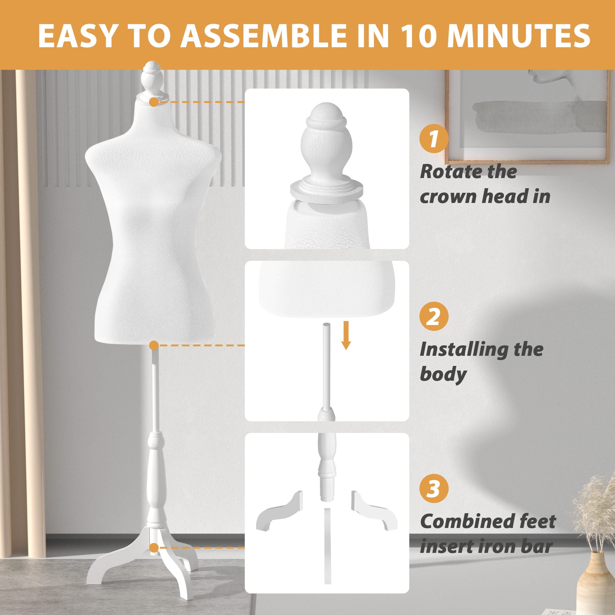 YRLLENSDAN Mannequin Body Dress Mannequin With Stand 49.6-63.4 Inch Height Adjustable Wooden Tripod Stand High Density Foam Sewing Mannequin Female Mannequin Full Body Dress Forms Dress Form  (White)