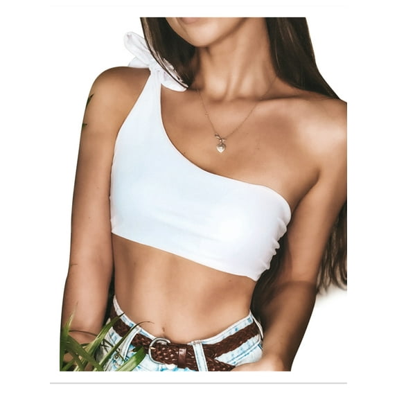 BeQeuewll Summer Women Single Shoulder Knot Swimsuit Swimwear Beachwear Top