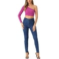 thumbnail image 2 of INSPIRE CHIC Women's Metallic Glitter One Shoulder Long Sleeve Crop Top XL Hot Pink, 2 of 5