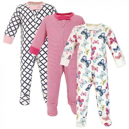 UPC: 0660168674538 | Touched by Nature Baby Girl Organic Cotton Zipper Sleep and Play 3pk Bright Butterflies 3-6 Months