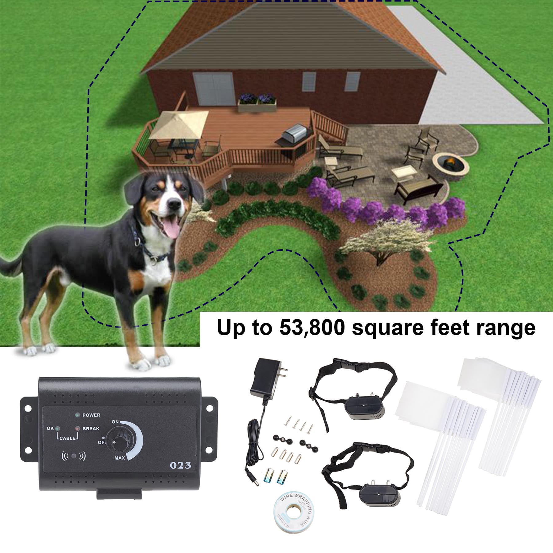 Underground Waterproof Electric Dog Fence System 2 Shock Collars for 2 Dogs by Pinty