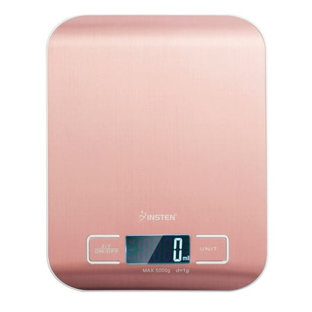 Insten Rose Gold Digital Kitchen Food Scale 1g - 5000g 5kg Multifunction Food Cooking Baking Jewelry Stainless Steel (Best Digital Kitchen Scale For Baking)