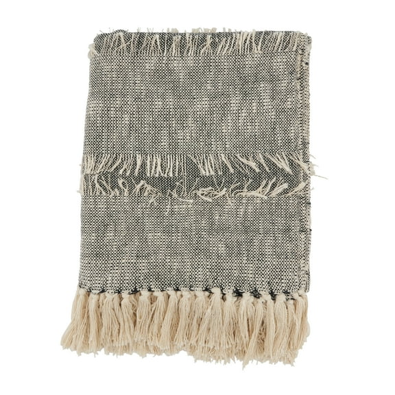 Saro Lifestyle Natural Charisma Textured Stripe Fringe Throw Blanket