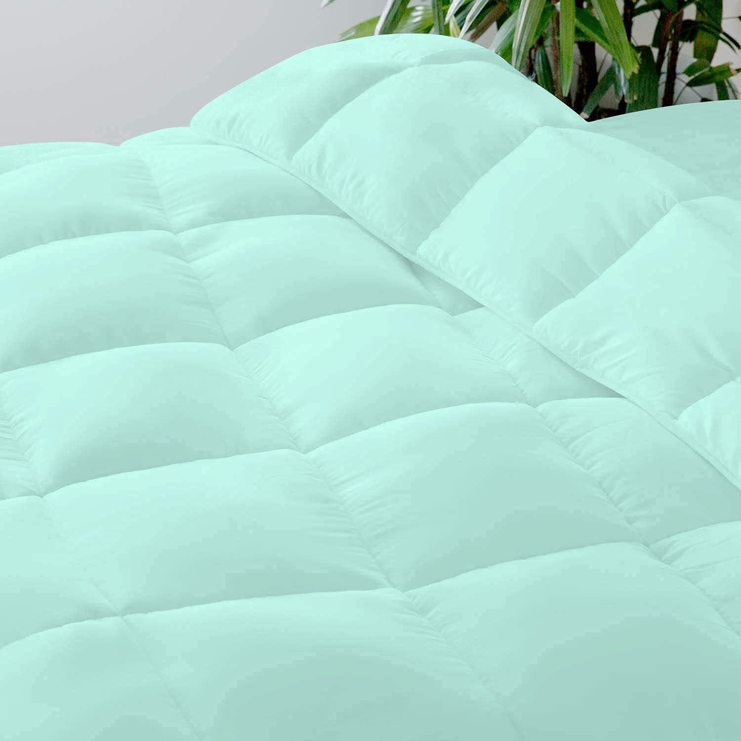 Roch Linen Lightweight All Season Down Alternative Comforter - 100% Cotton and Soft Quilted Duvet Insert, Cooling Comforter for Warm Weather/Hot Sleepers -(Full/Queen, Aqua Blue)