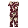 thumbnail image 5 of Frostluinai Women's Pajama Set Short Sleeve Henley Shirt and Capri Pants Sleepwear Pjs Sets Flroal Graphic Outfits 2 Piece with Pockets, 5 of 6