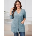 thumbnail image 3 of Cogild Plus Size Women's Long Blue Brushed Knit Cardigan – Button-Up Outerwear with Front Pockets XL~5XL, 3 of 8