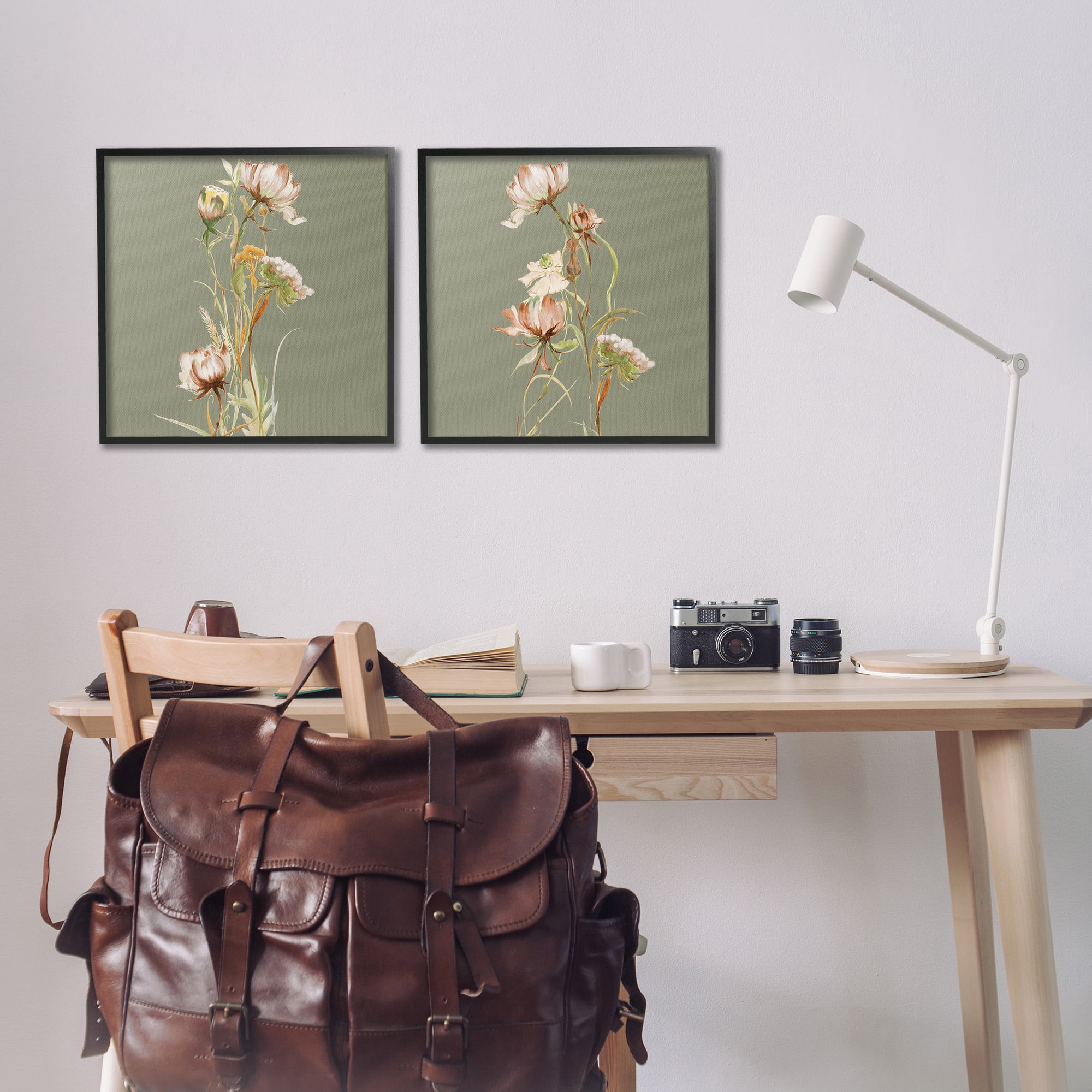 Stupell Industries Classic Blooms on Green Botanical & Floral Painting Black Framed Art Print Wall Art, 17 x 17, Set of 2