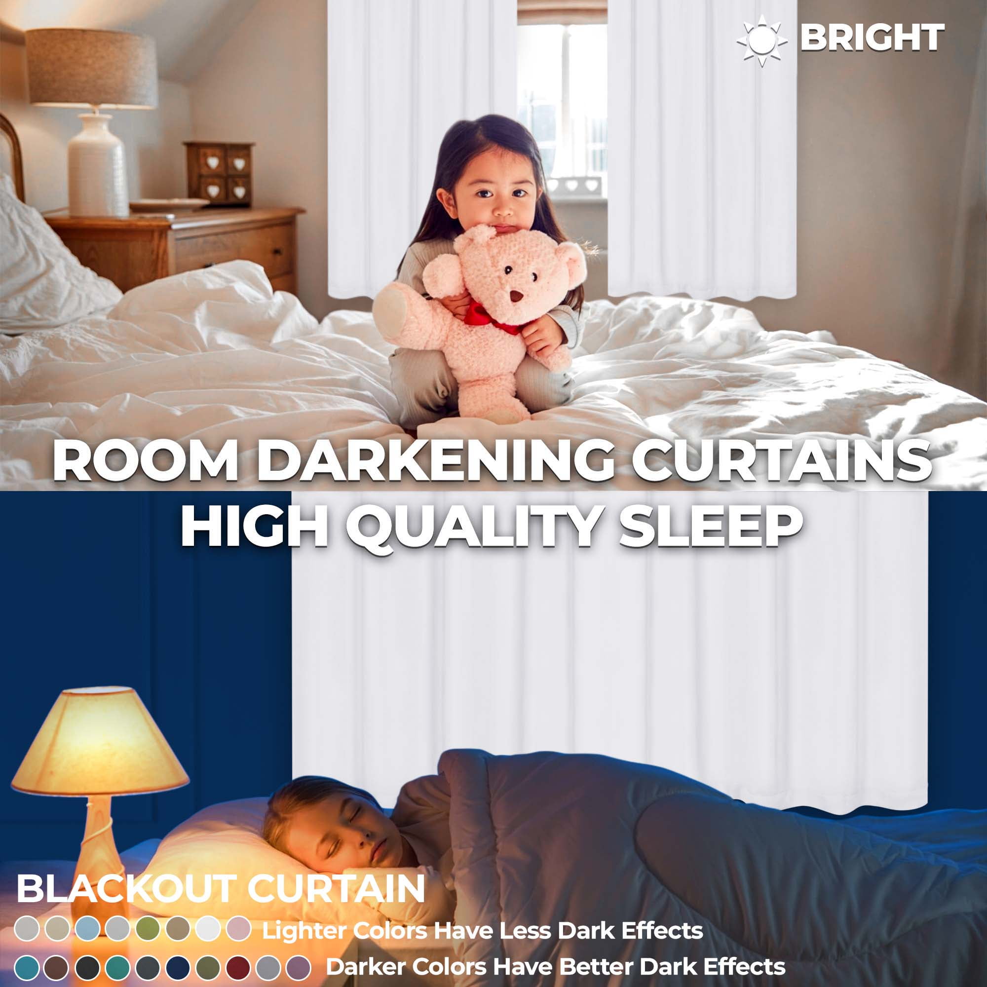 Superior Blackout Solid Light Filtering Back Tab Curtain Panel Set, 42" x 84", Snow White