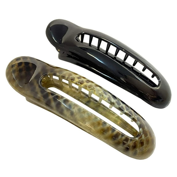 Parcelona French Oval Slider Black N Pyhton Small Set of 2 Side Hair Claws