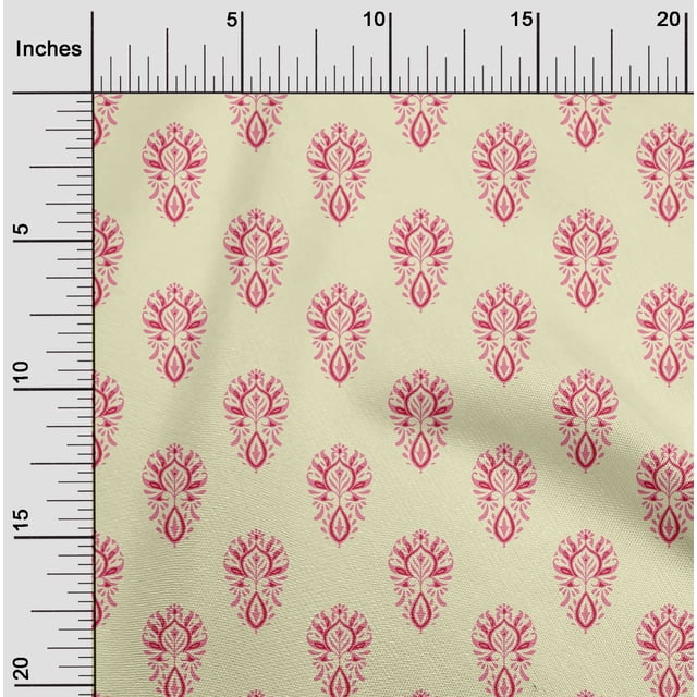 oneOone Silk Tabby Fabric Floral Block Print Fabric BTY 42 Inch Wide