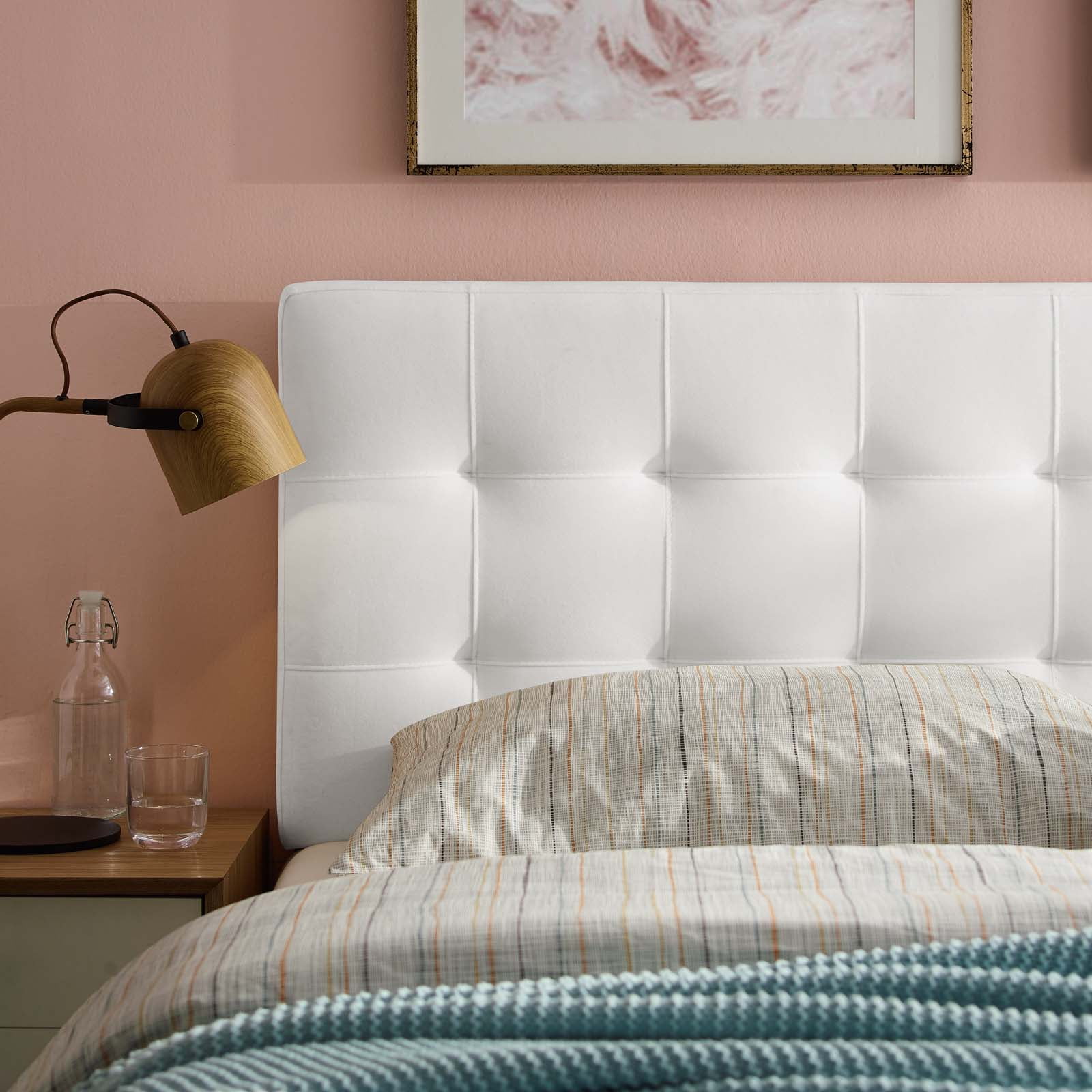 Contemporary Modern Urban Designer Bedroom Queen Size Tufted Headboard, Velvet Fabric, White