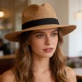thumbnail image 4 of bestolf Straw Hat High-Density Natural Straw Fabric Lightweight Sun Protection Wide Brim Flat Top Summer Hat (Khaki ), 4 of 8