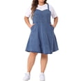thumbnail image 2 of Agnes Orinda Women's Plus Size Denim Overall Dress Adjustable Straps A-Line Jean Dresses with Pockets 1X Blue, 2 of 6