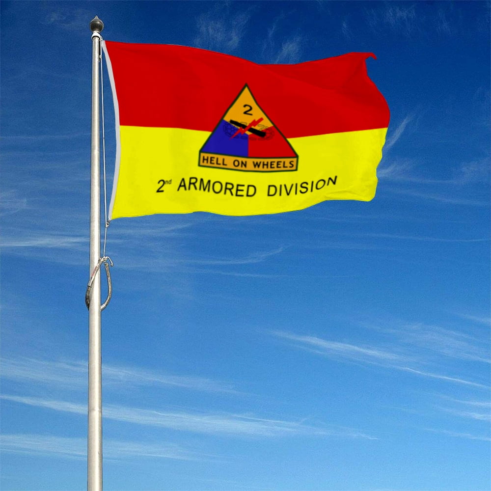 Dutern Double Sided Army 2nd Armored Division Hell On Wheels Flag Banner 3 Ply with Brass Grommets 3x5 Feet