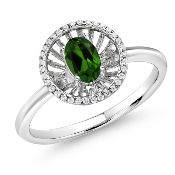 Gem Stone King 925 Sterling Silver Green Chrome Diopside Ring for Women (1.03 Cttw, Oval 6X4MM, Gemstone Birthstone, Size 8)