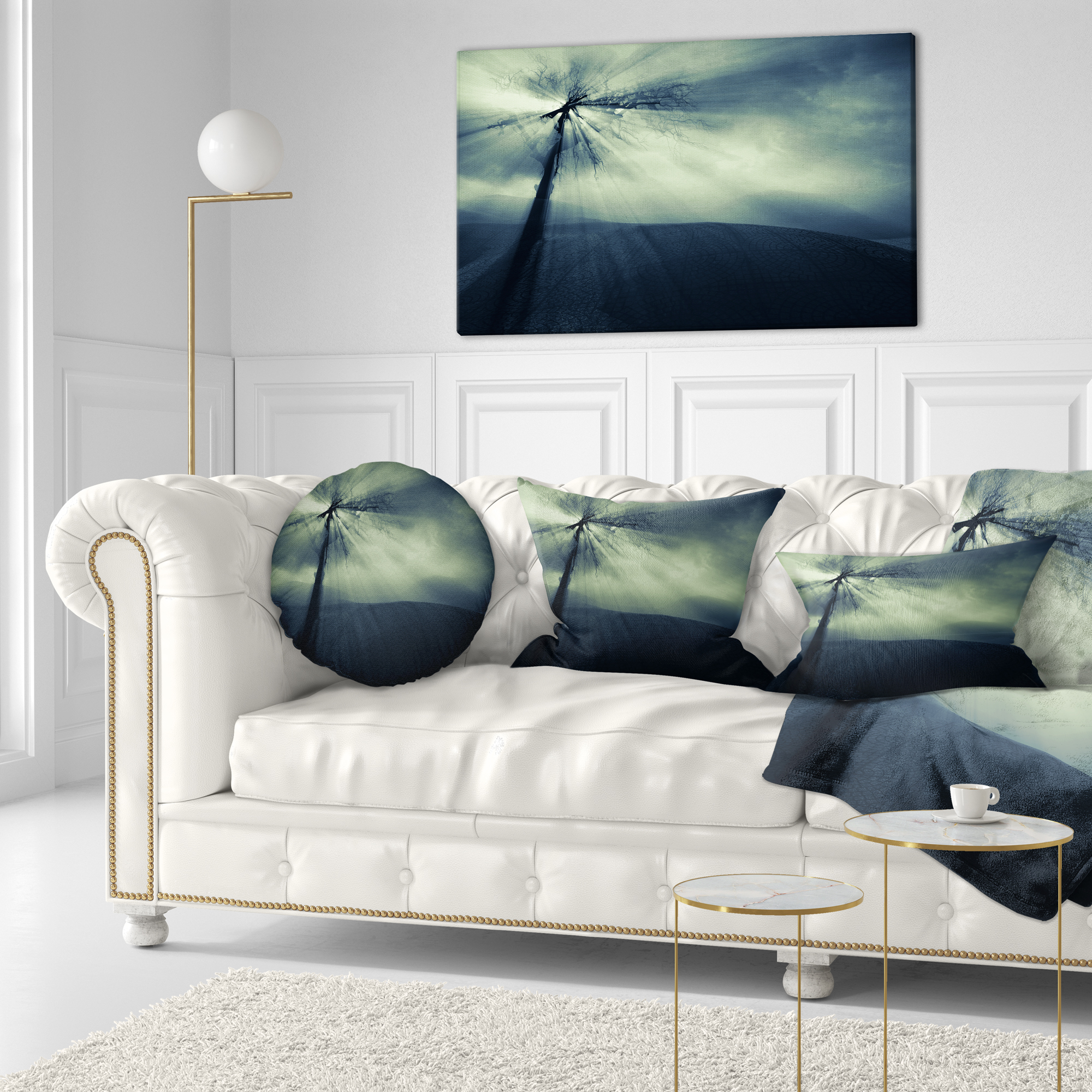 Designart 12" x 20" Blue Polyester Throw Pillow