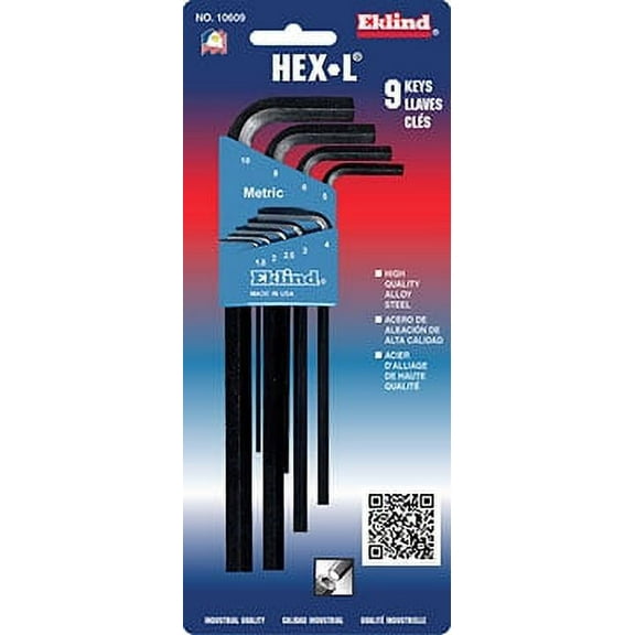 Eklind 10609 9-Piece Metric Hex-L Long Key Set 1.5MM-10MM