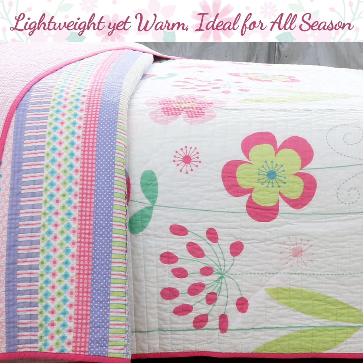 Cozy Line Home Fashions Blossom Pink Flower Butterfly Floral Girl Twin 2 Piece Quilt Bedding Set