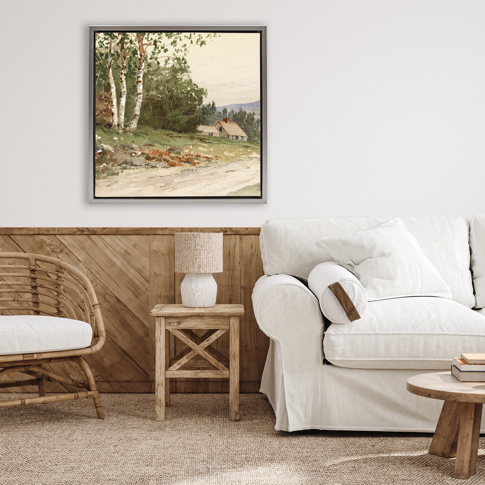 Stupell Industries Farm House Dirt Road Gray Framed Floater Canvas Wall Art, design by Lula Bijoux & co.