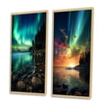 thumbnail image 3 of Designart "Magical Aurora Borealis Serene Arctic Lake VI" Northern Lights Framed Wall Art Set Of 2 - Traditional Green Framed Canvas Set For Living Room Decor, 3 of 6