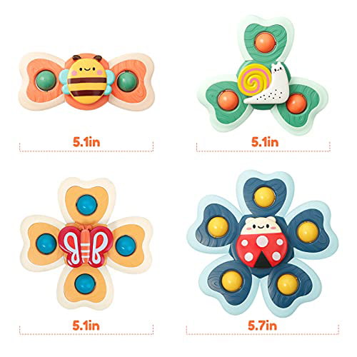 4 Pcs Vanmor Baby Suction Cup Spinning Top Toys,Spinner Toys for Babies,Suction Baby Toys,Stress Relief Frisbee Sensory Toys&Best Gift for Toddlers 1-3
