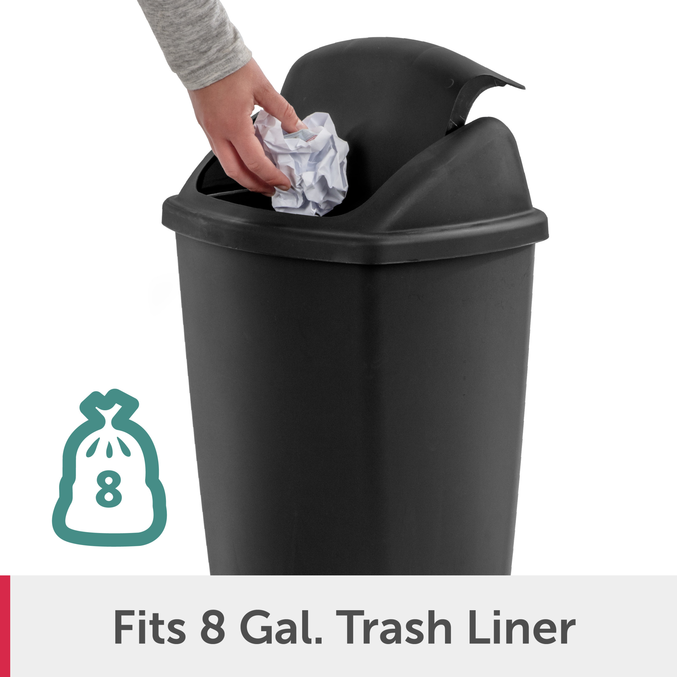Sterilite Kitchen Trash Can, 7.5 Gallon, Swing Top Lid, Black photo 6