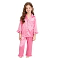 thumbnail image 2 of larppty Toddler Pajamas 2 Pieces Silk Stain Long Sleeve Button Down Shirts and Pants Homewear for Boys Girls, 2 of 7