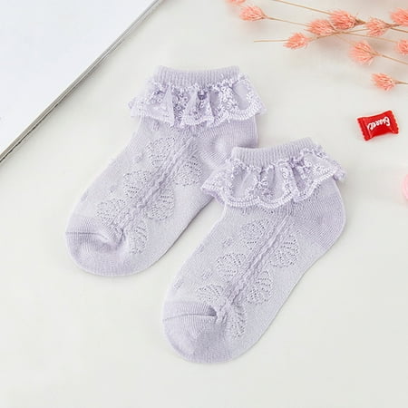 

XWQ Cute Kid Baby Girls Solid Color Cotton Soft Breathable Lace Princess Boat Socks